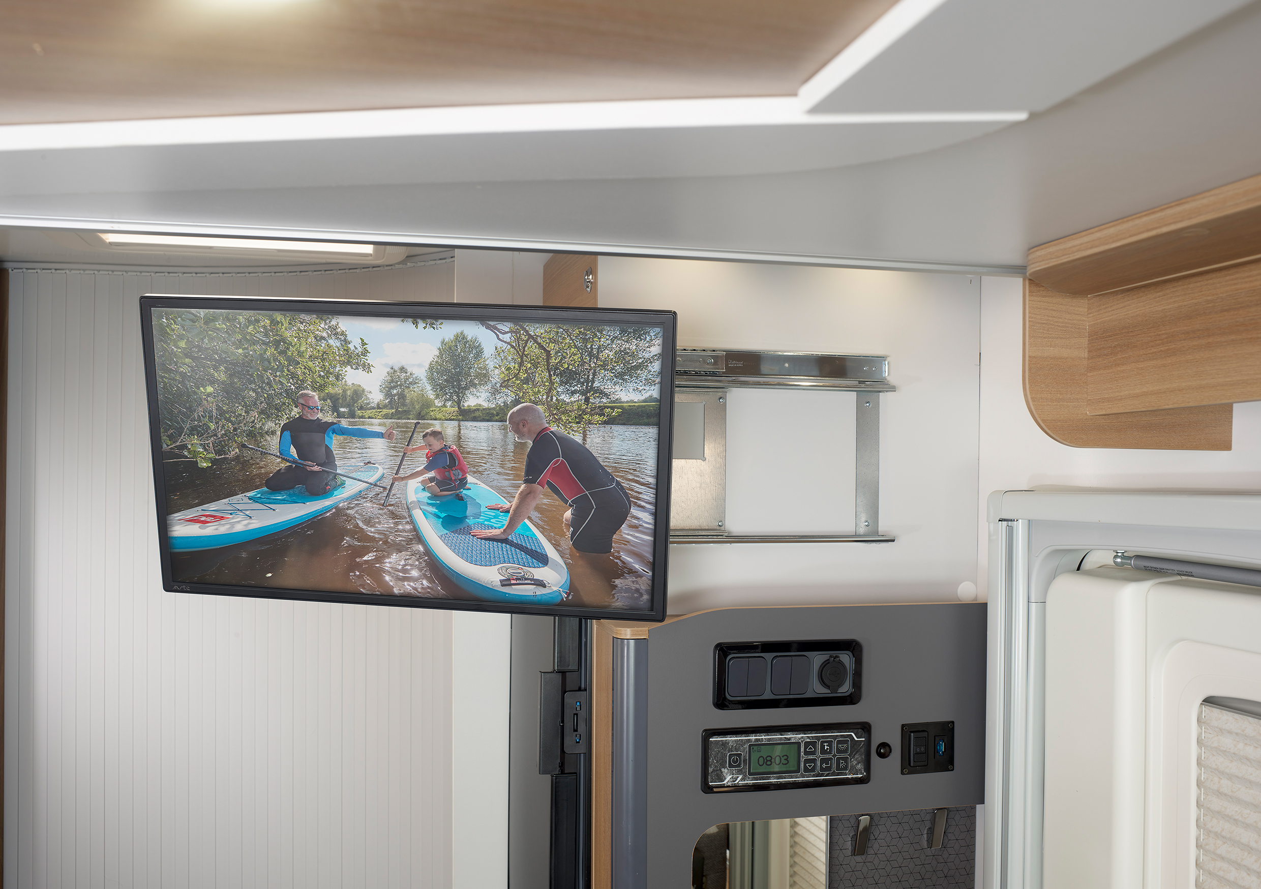 Adamo 69-4 entrance unit with multi-directional and multi-angled slide out TV bracket