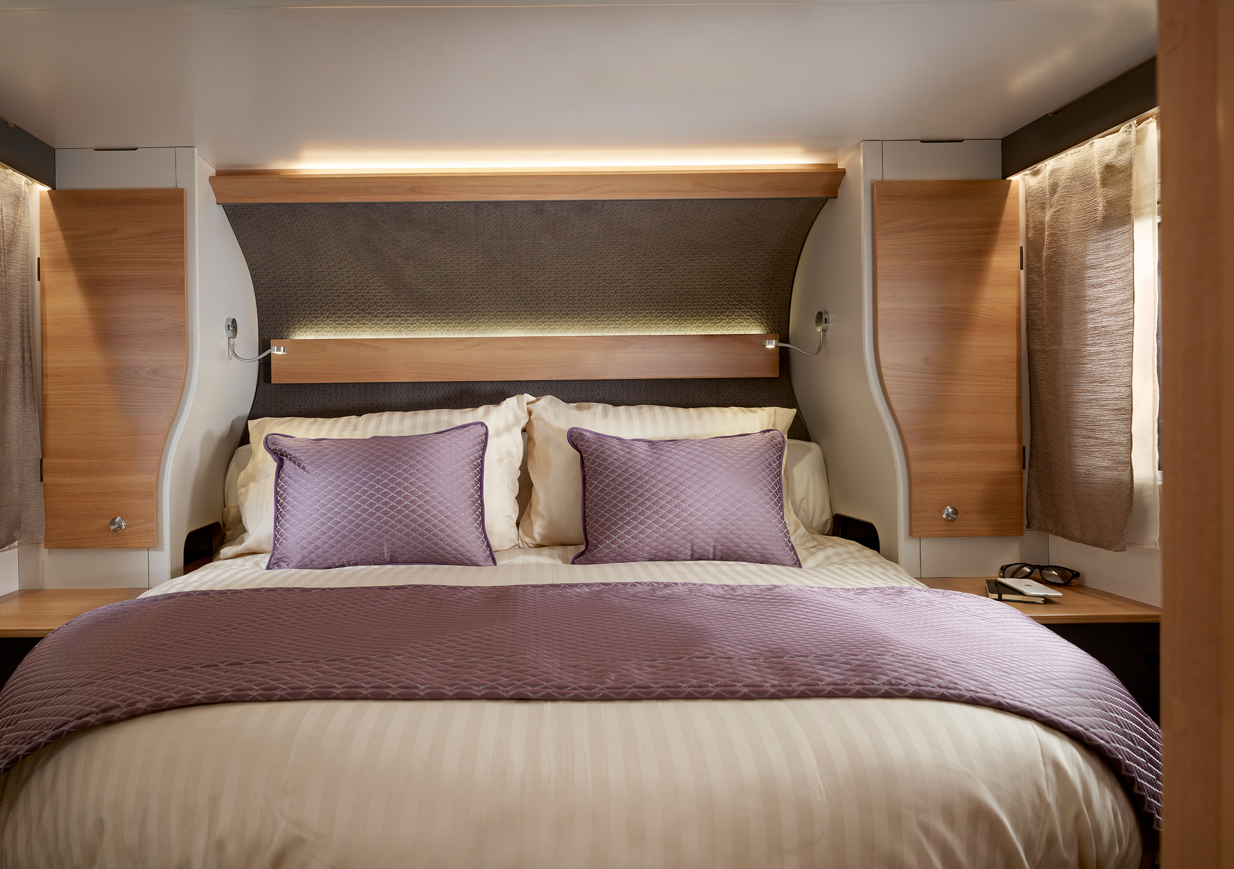Adamo 75-4I rear bedroom fixed island bed with full wall headboard